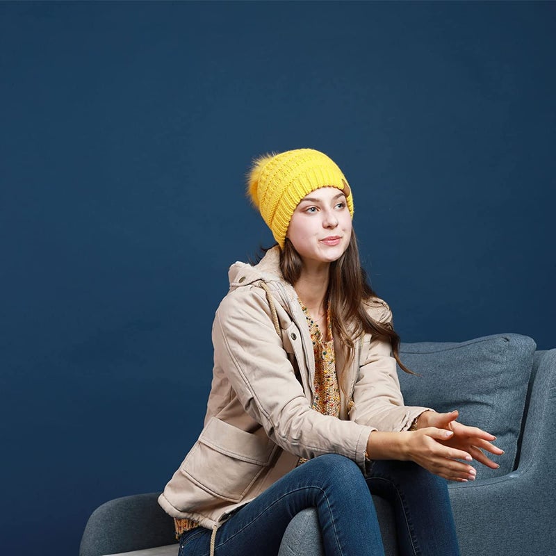 REDESS Women Winter Pom Pom Beanie Hat with Warm Fleece Lined, Black - Image 3